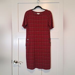 J. Jill Ponte Knit Plaid Window Pane Midi Dress W/stretch Red Black White Small